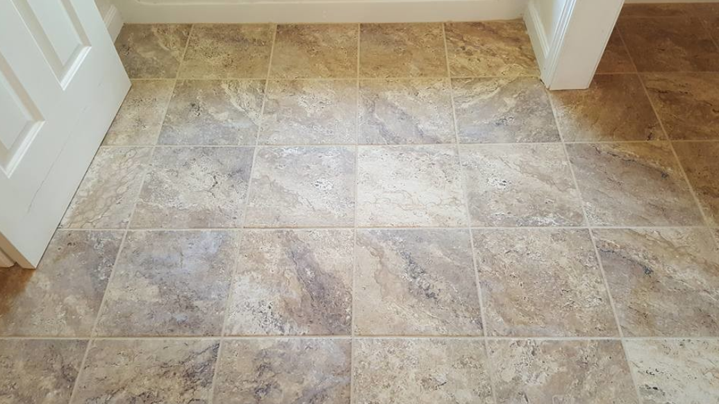 Travertine tile flooring close-up from a kitchen and bath tile installation