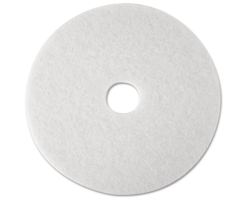 White buffing pads used for hardwax-oil floor maintenance