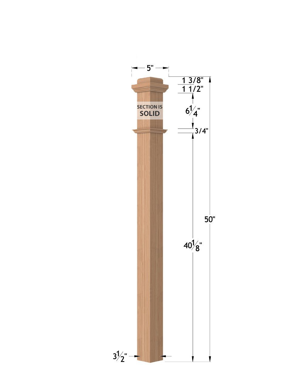 3-1/2" Base Red Oak Box Newel - Unfinished x 50", photo 2 of 2