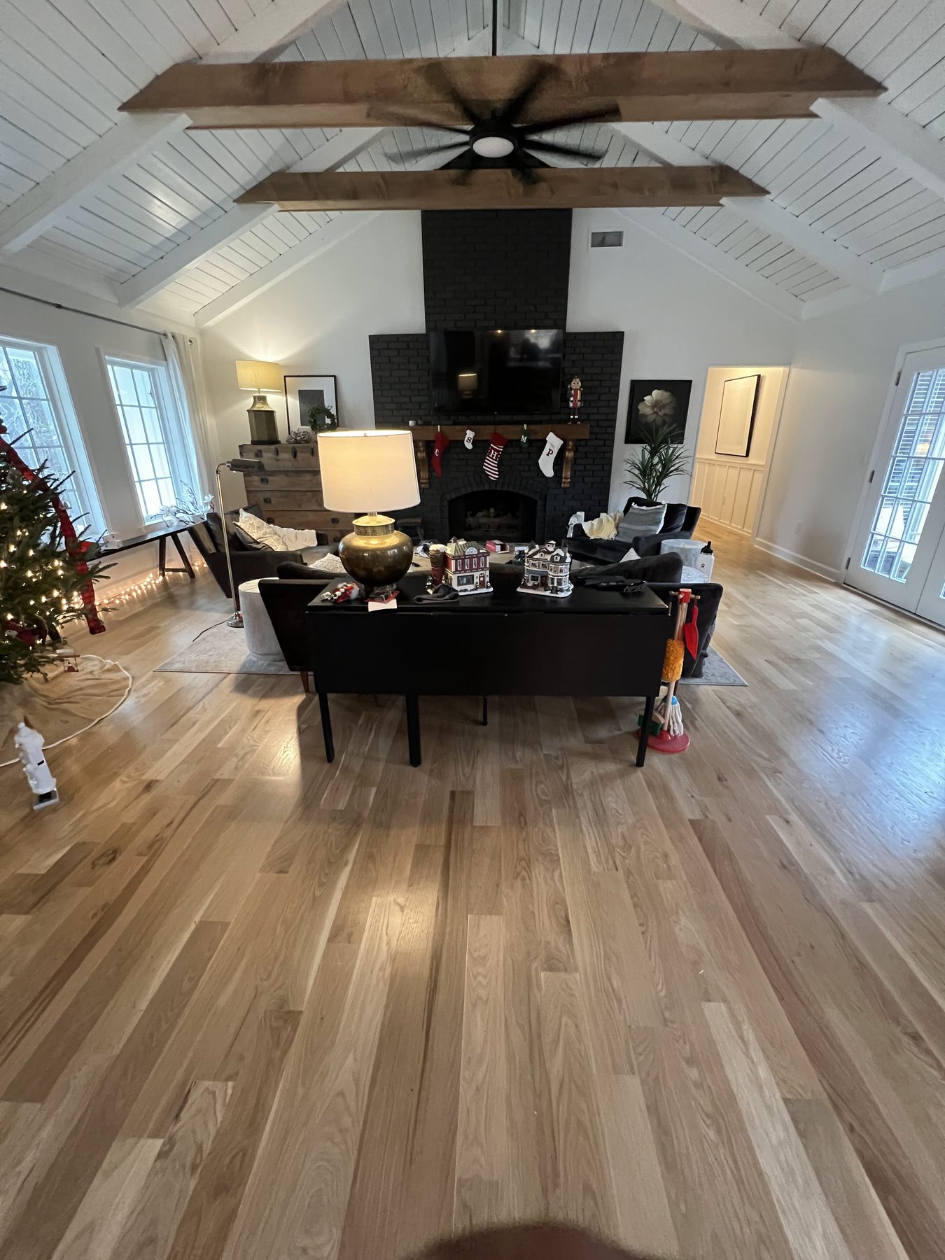 Refinished hardwood floor in a Canton, GA living room