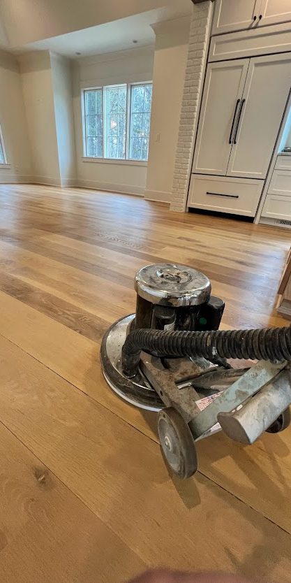 Hardwood floor sanding in progress, Atlanta area kitchen