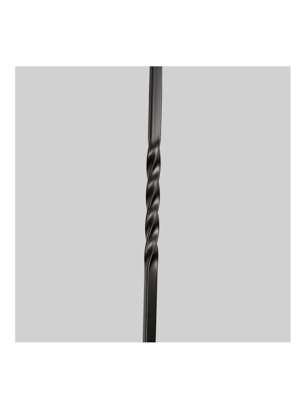 Three satin-black wrought iron balusters with a single spiral twist detail in the center