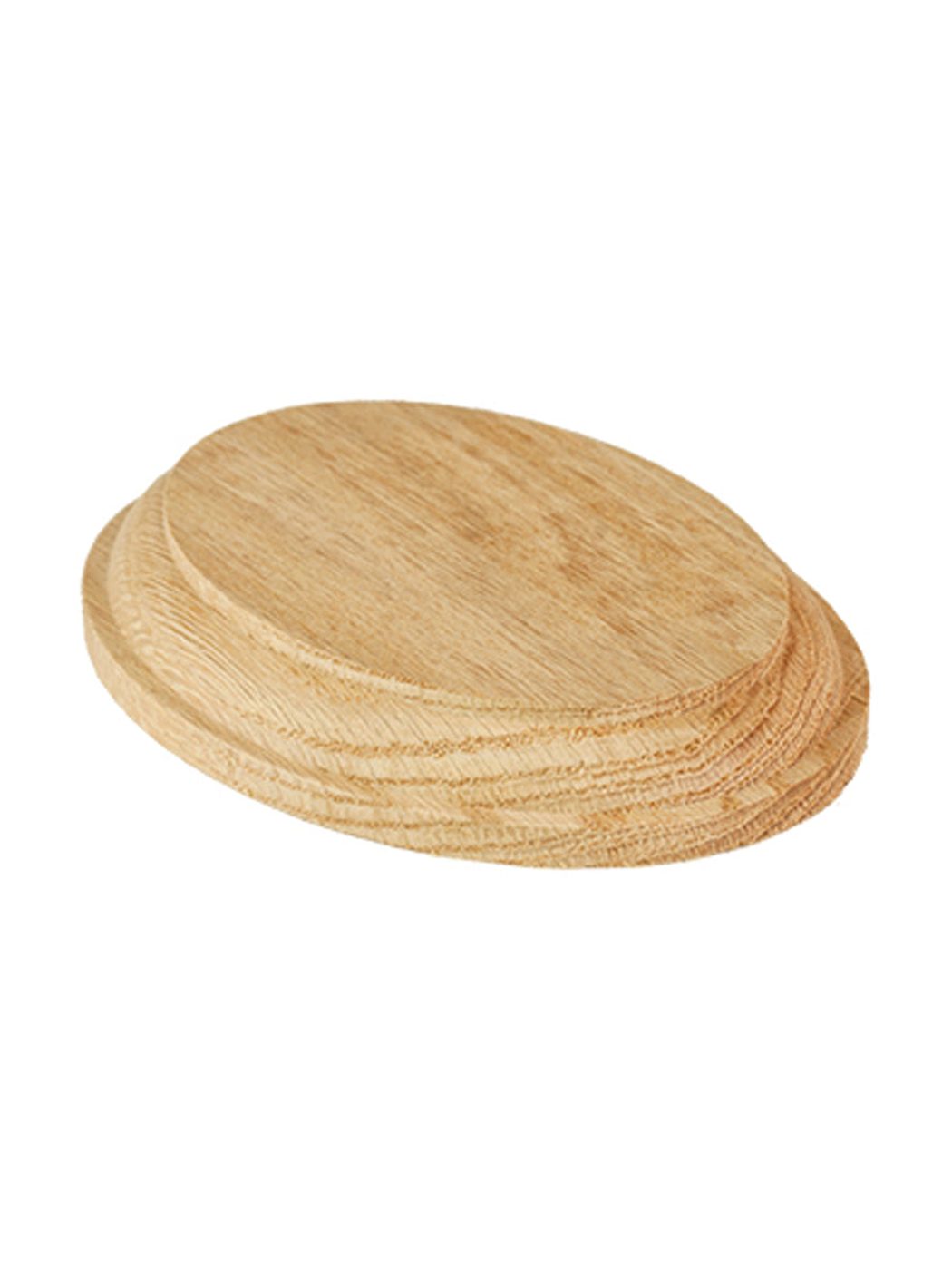 Oval red oak rosette wall plate for a handrail return