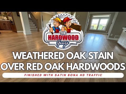 Red oak hardwood repair after water damage, with Weathered Oak stain, by The Hardwood Guys